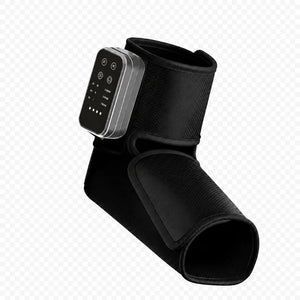 Single black Soothekin cordless foot and ankle massager with open toe design and control panel.